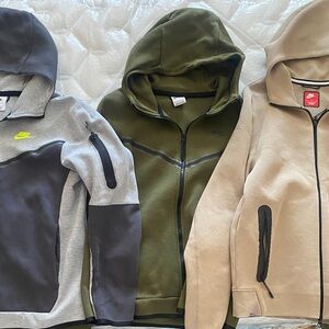 Nike Tech Fleece Hoodie Trio - Gray, Olive, and Beige